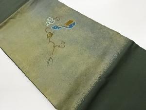 引箔瓢箪に蔓葉模様刺繍名古屋帯